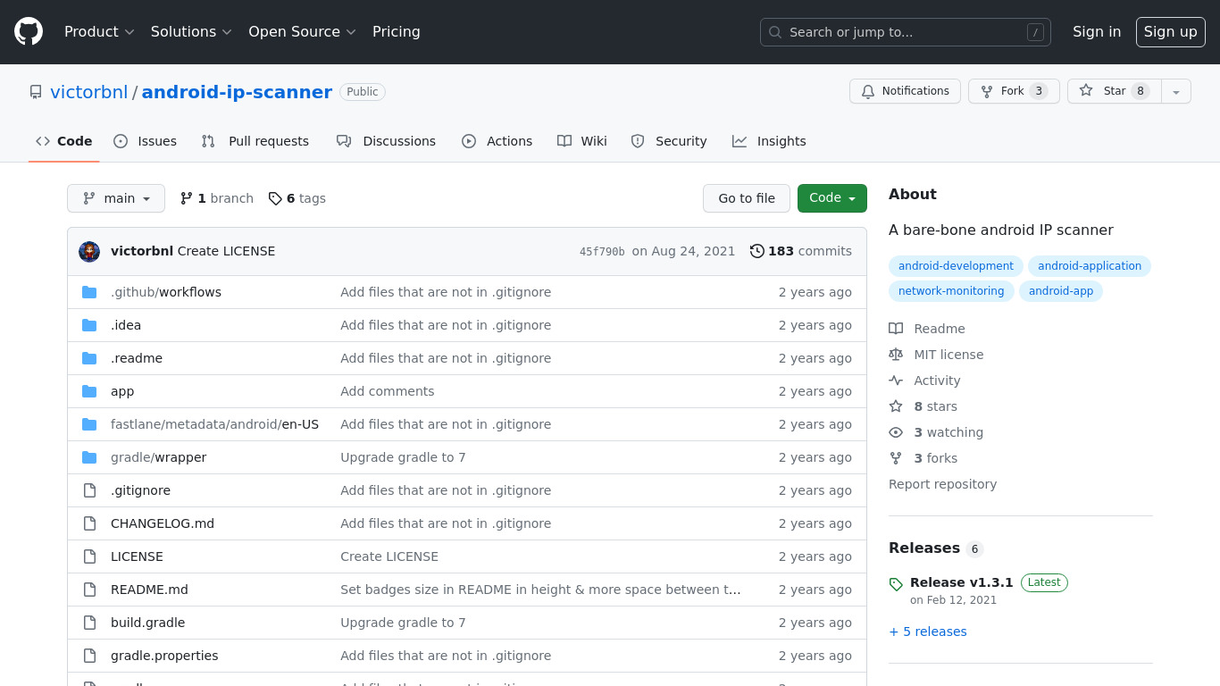 Android IP Scanner Landing page