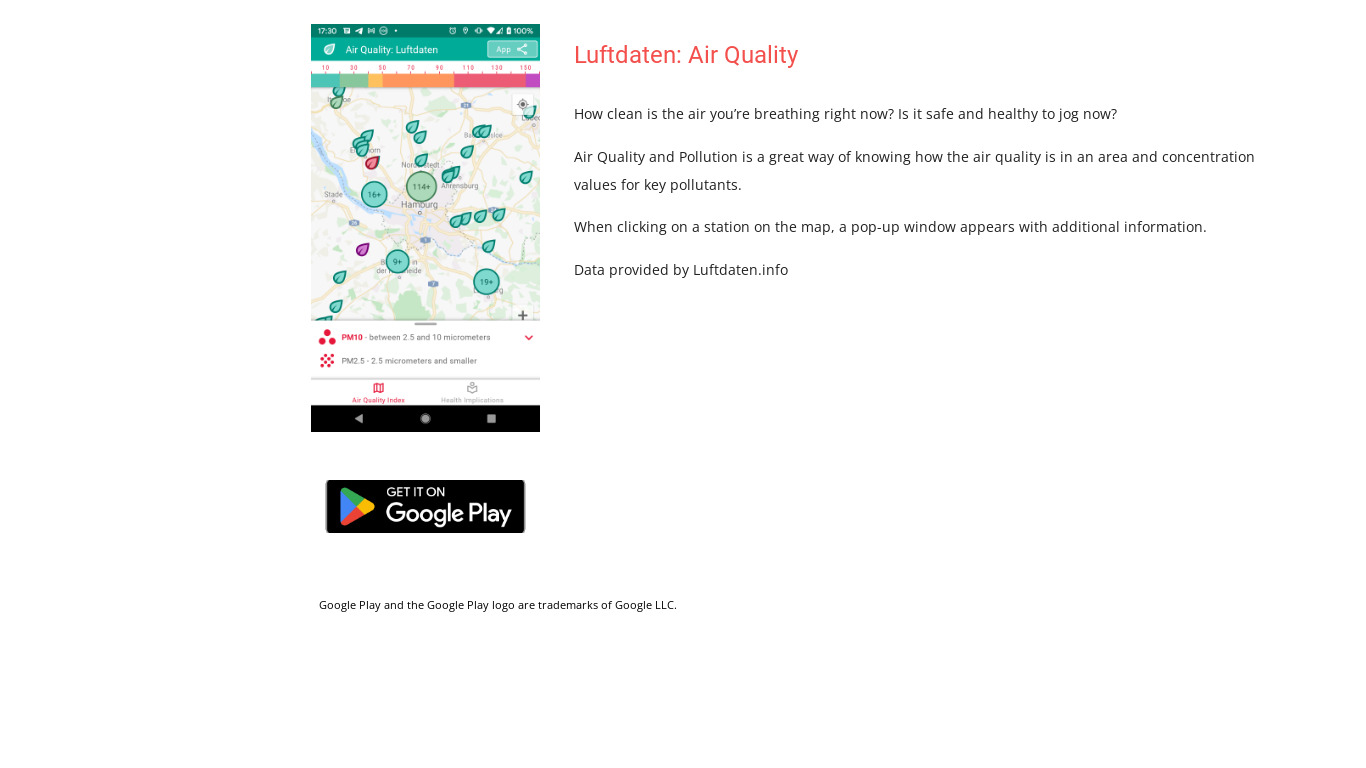 Luftdaten: Air Quality Landing page