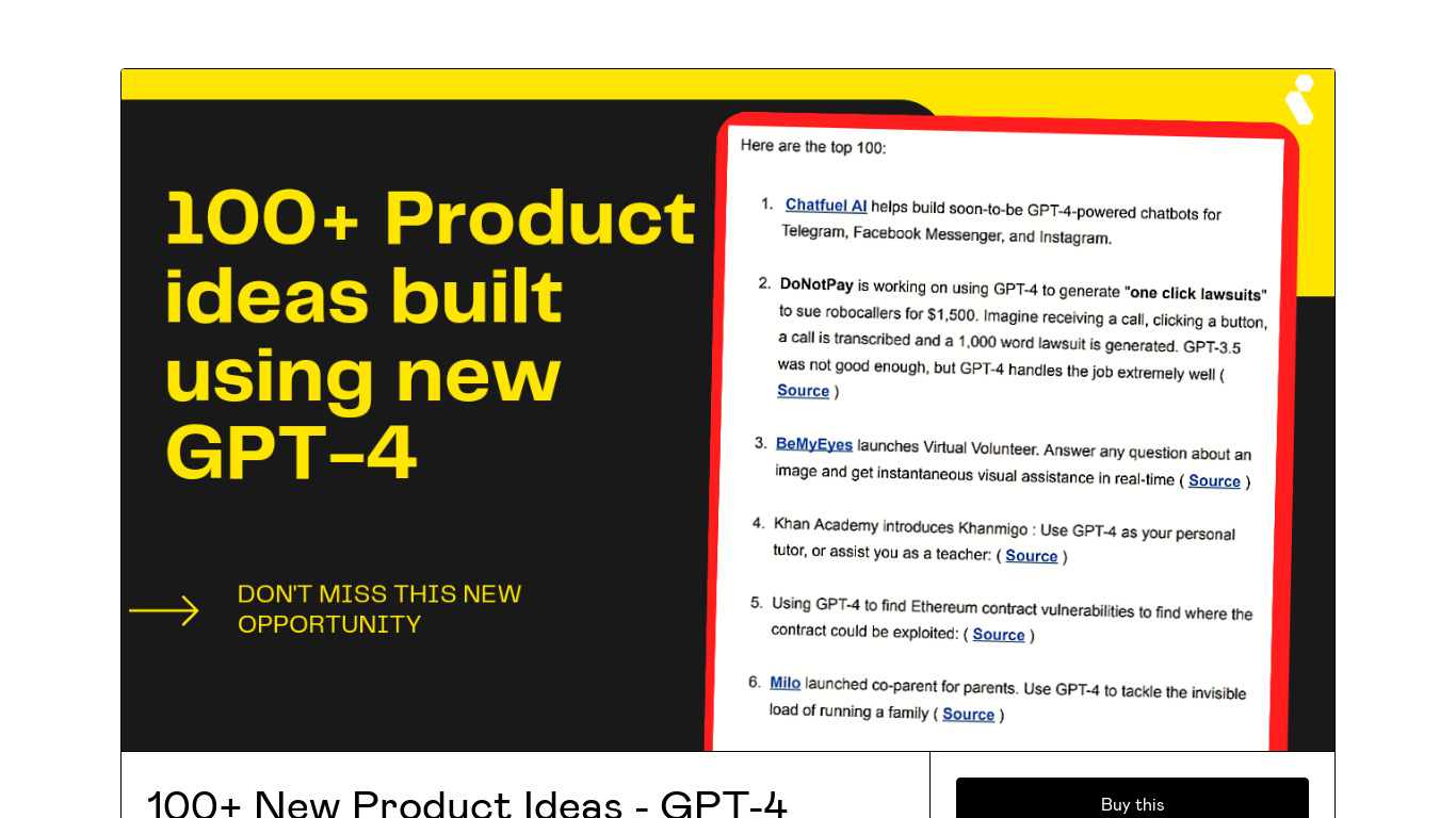 GPT-4 Ideas Landing page
