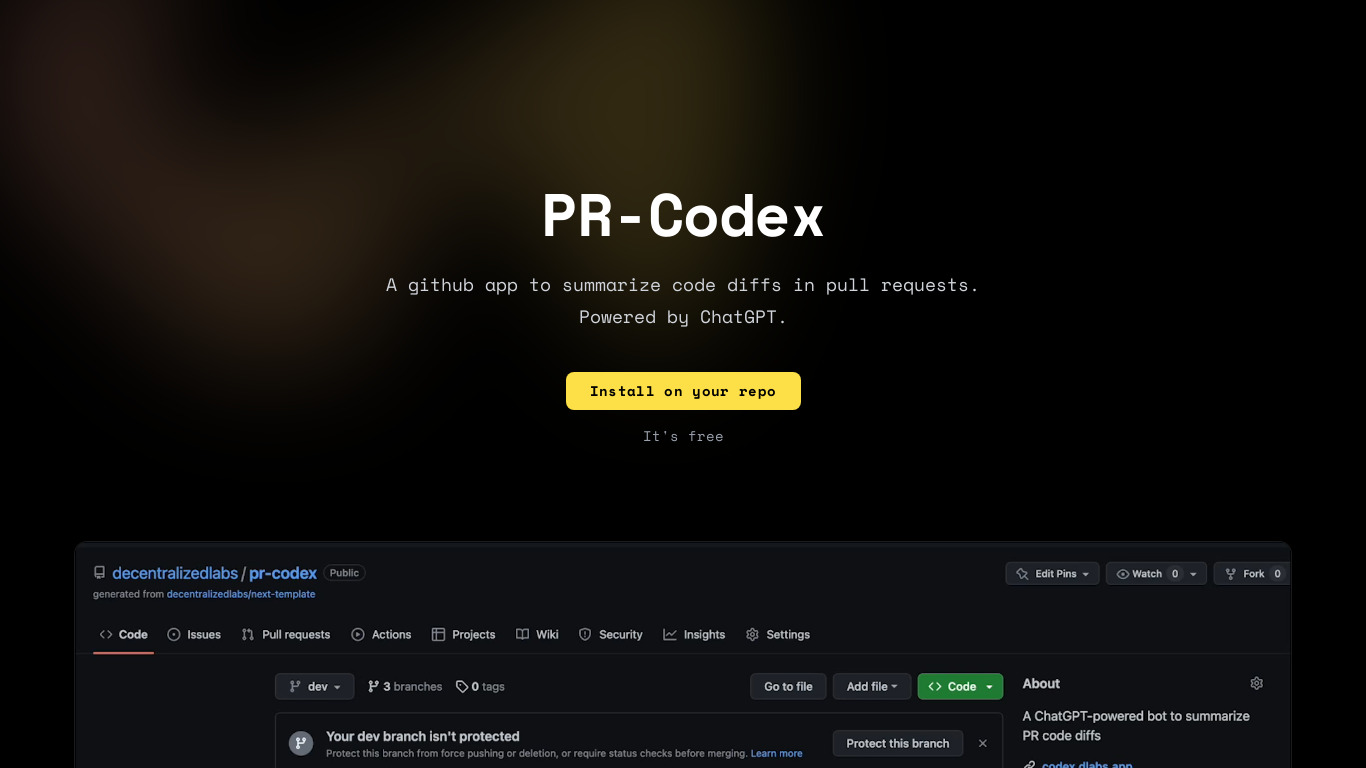PR-Codex Landing page