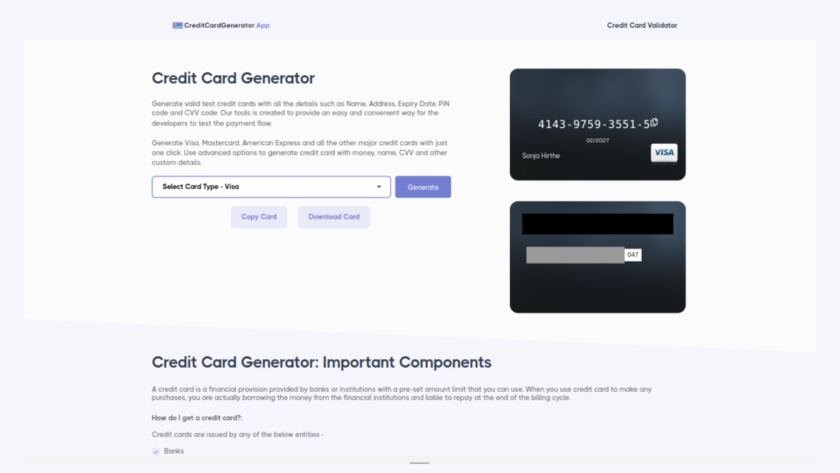 CreditCardGenerator.App Landing Page