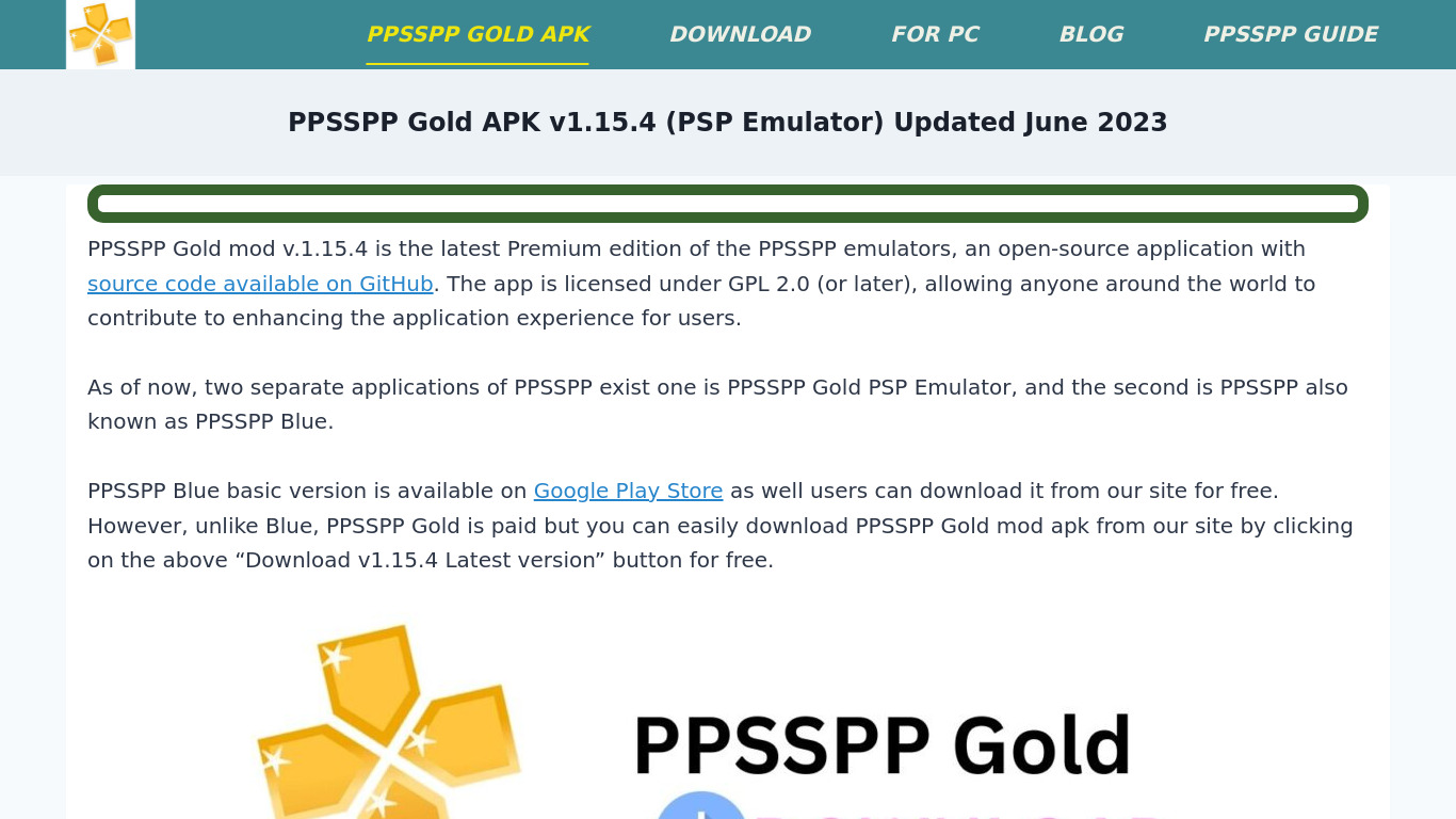 PPSSPP Gold Apk Landing page