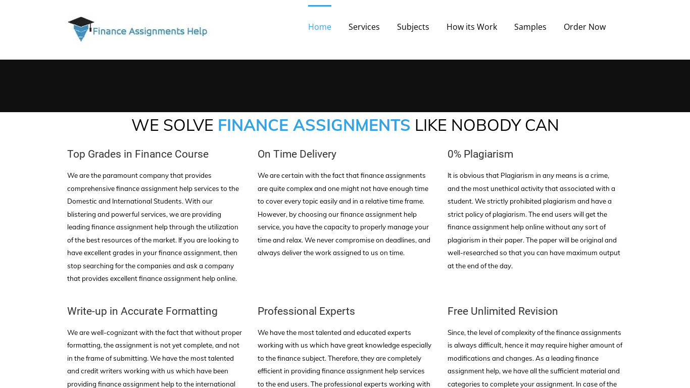 Finance Assignments Help Landing page
