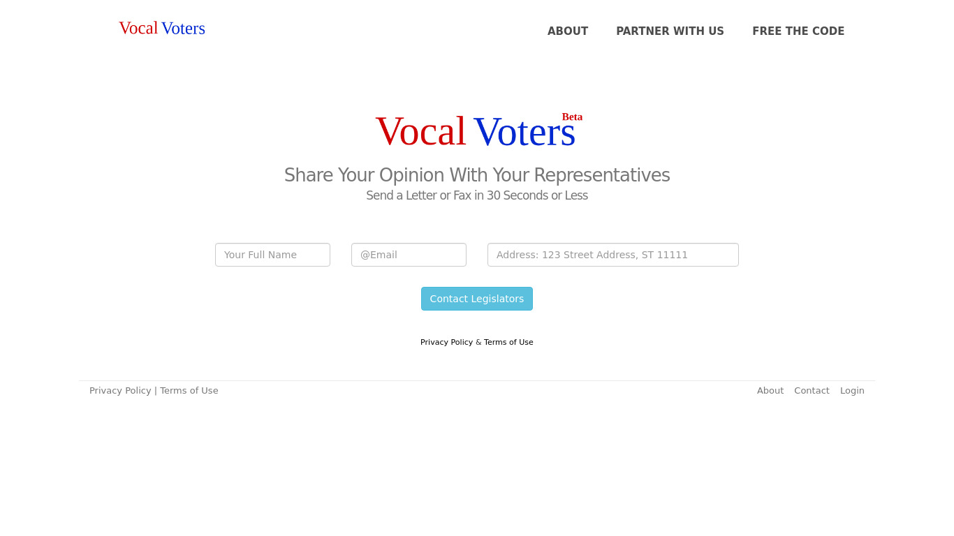 VocalVoters Landing page