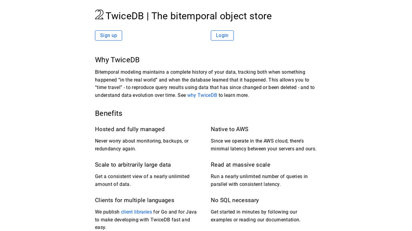 TwiceDB Landing Page