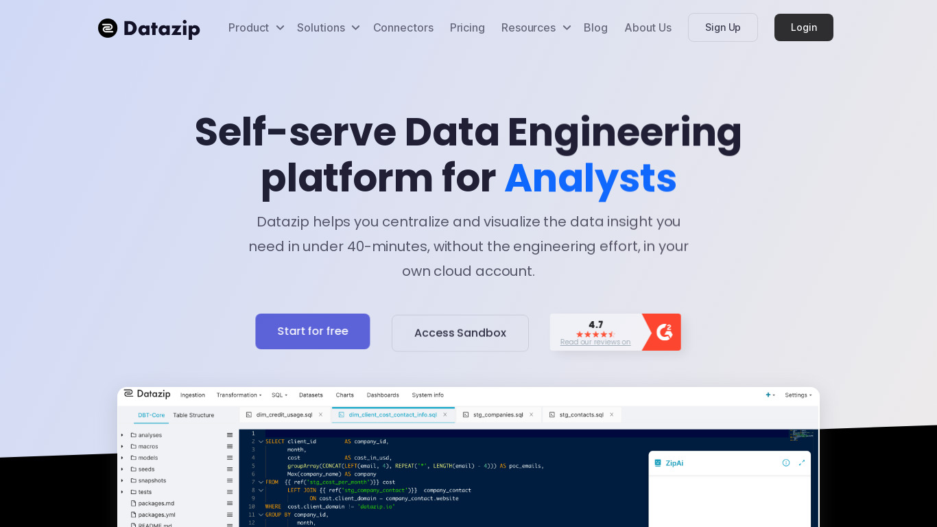 Datazip Landing page