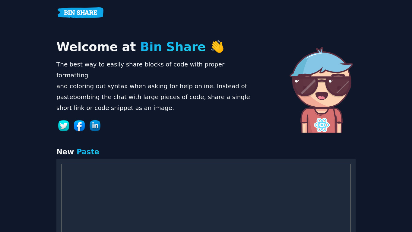 BinSHARE.net Landing page