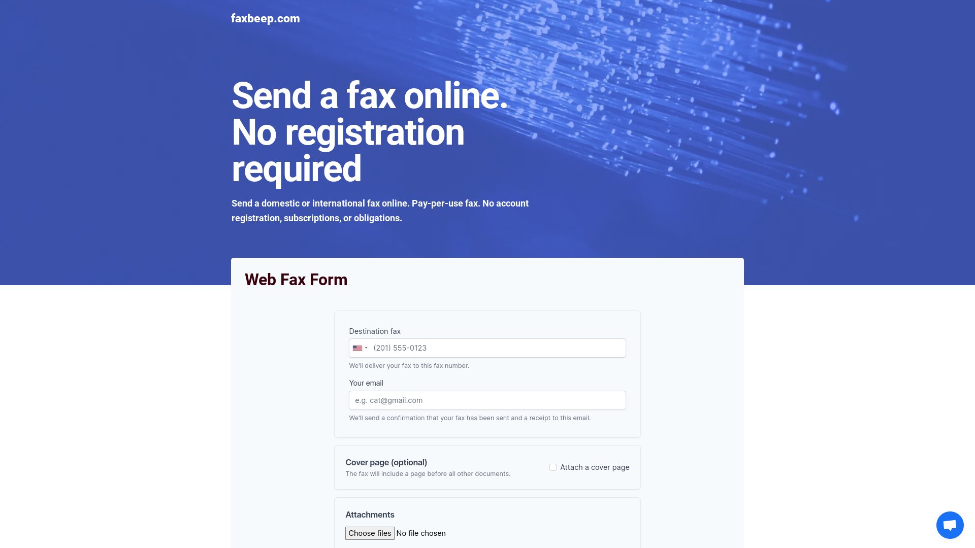 faxbeep Landing page