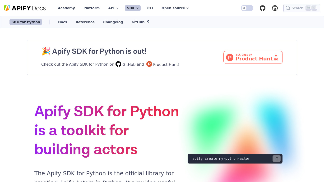Apify Python SDK Landing page