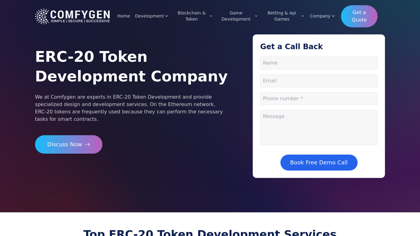 ERC-20 Token Development Landing page