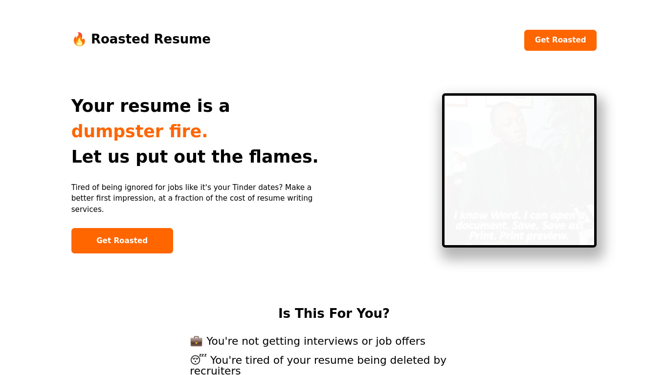 Roasted Resume Landing page