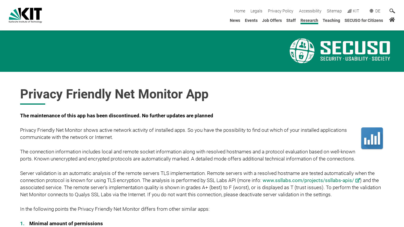 Privacy Friendly Net Monitor Landing page