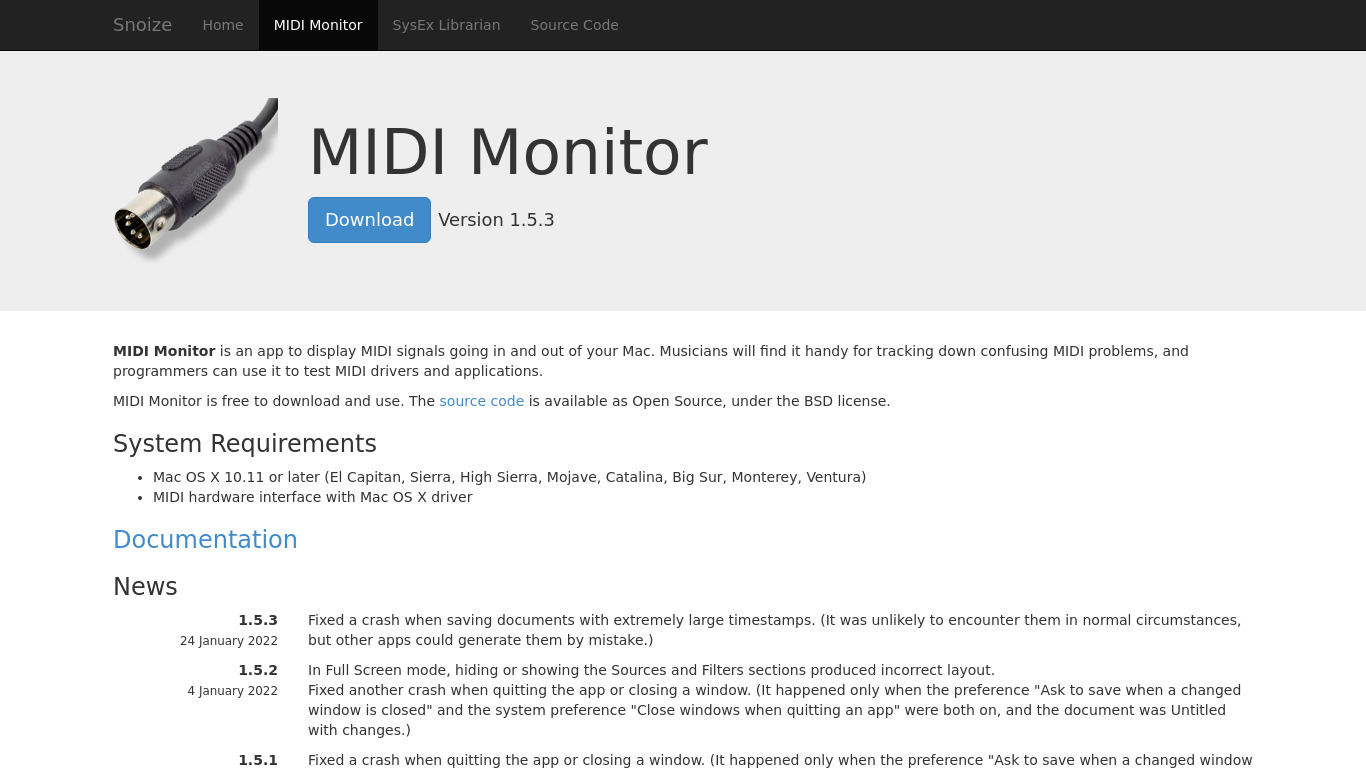 MIDI Monitor Landing page