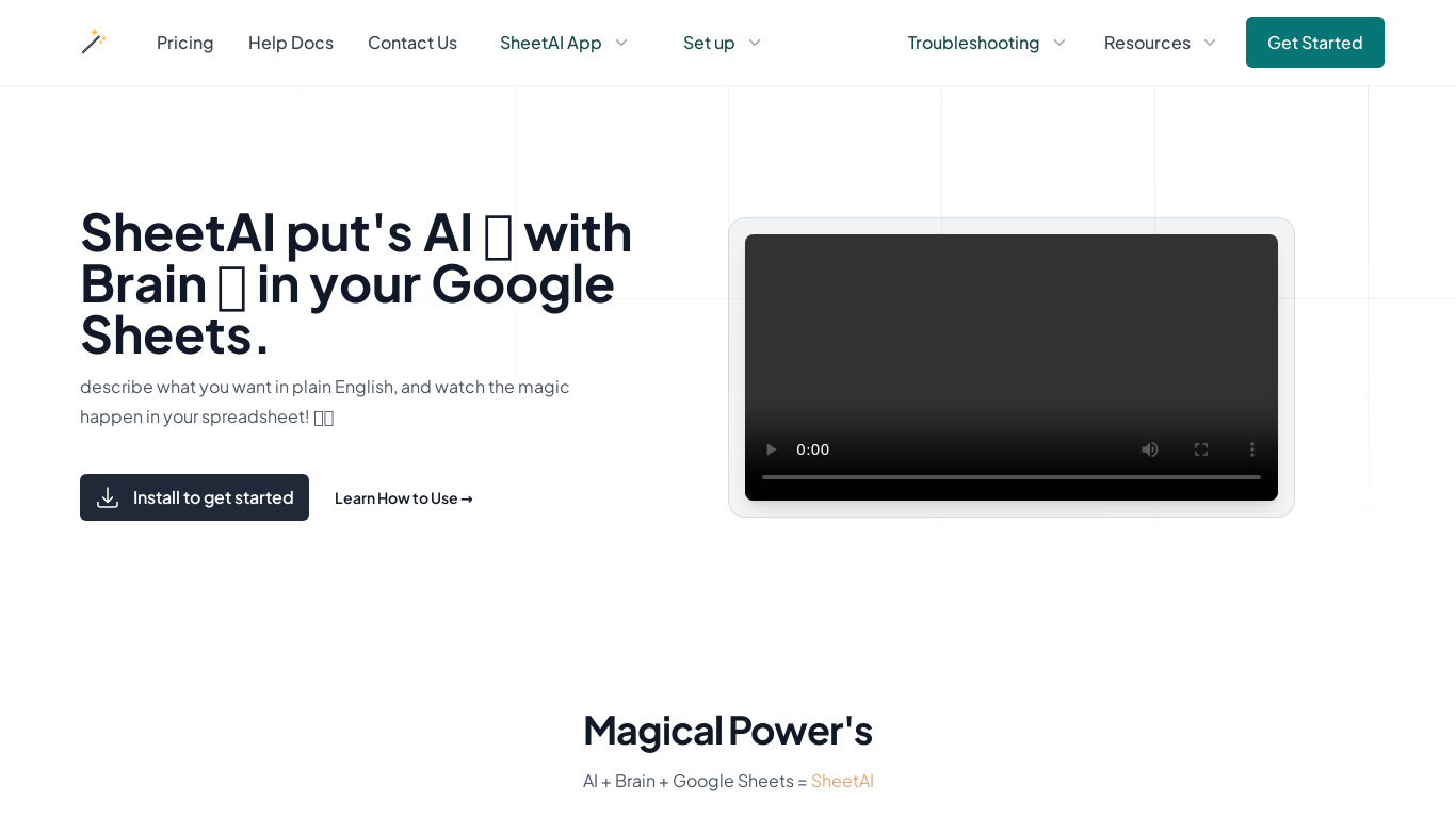 SheetAI App Landing page