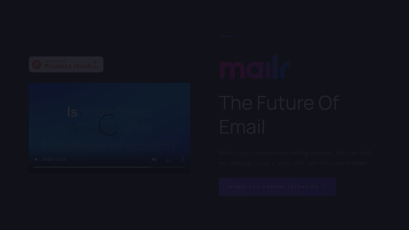 Mailr - AI Email Writer Landing page