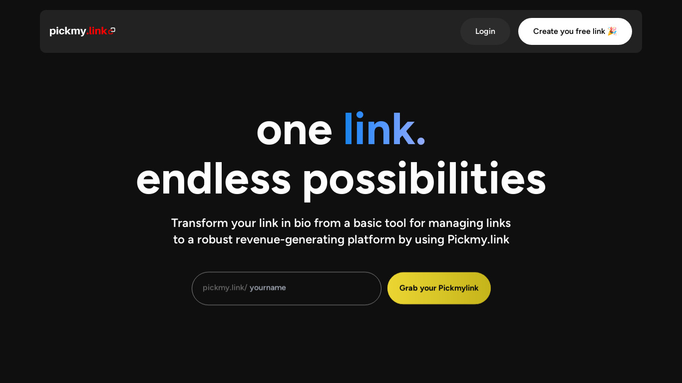 PickMylink Landing page