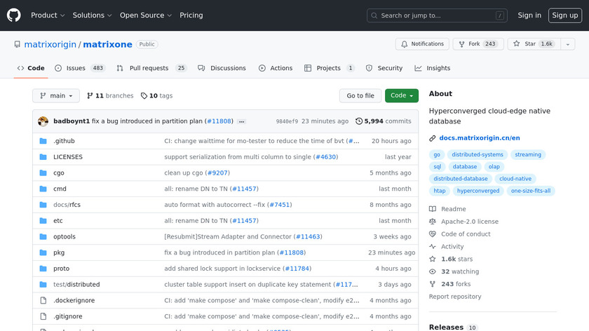 MatrixOne Landing Page
