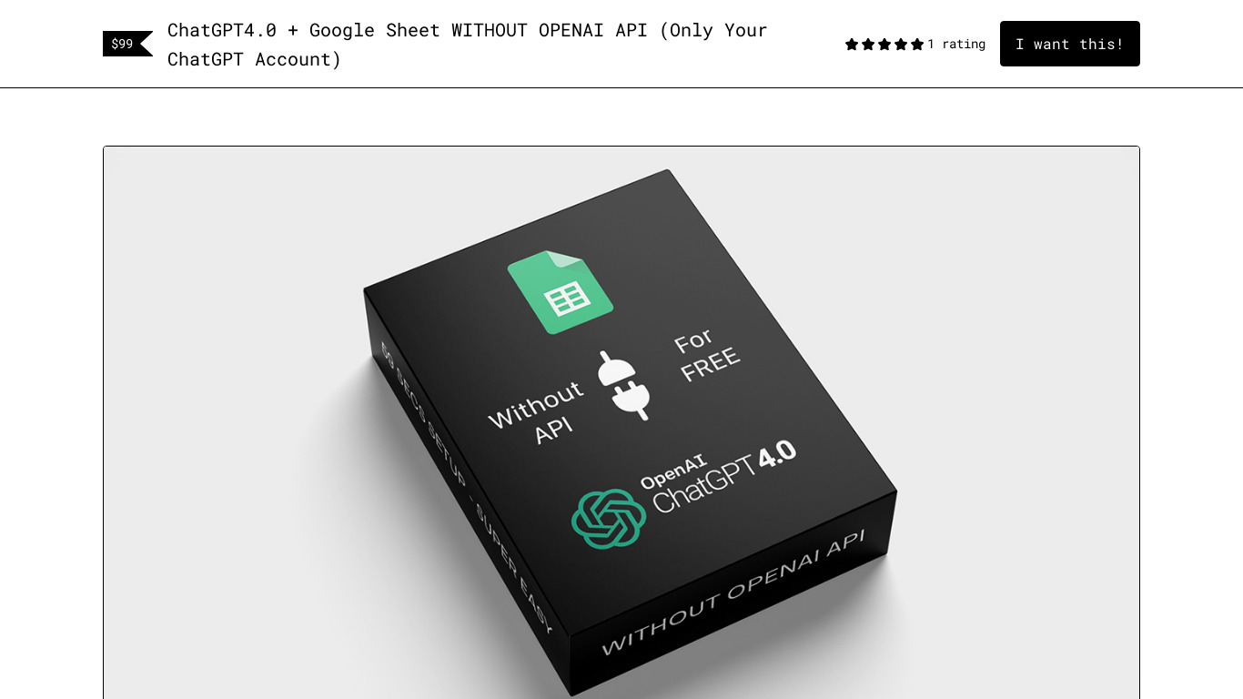 ChatGPT+ Google Sheet (No API) Landing page