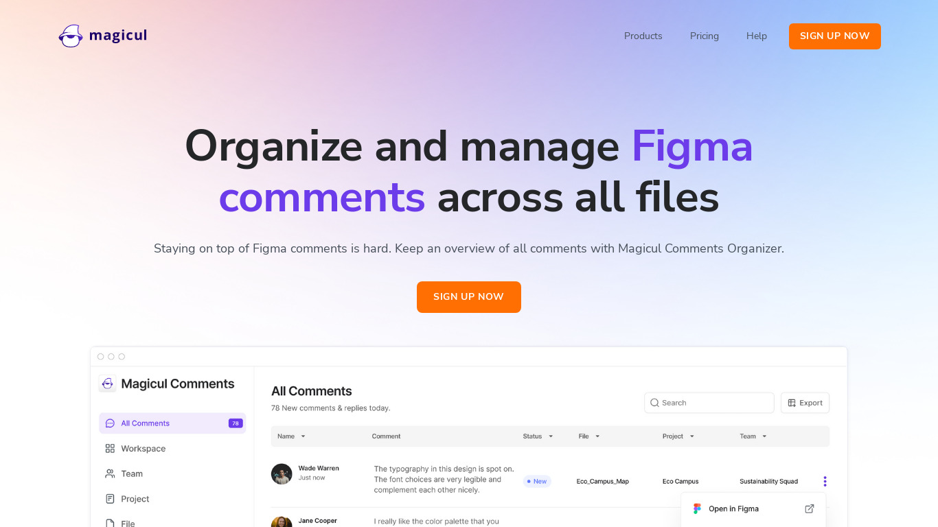 Figma Comment Organizer by Magicul Landing page