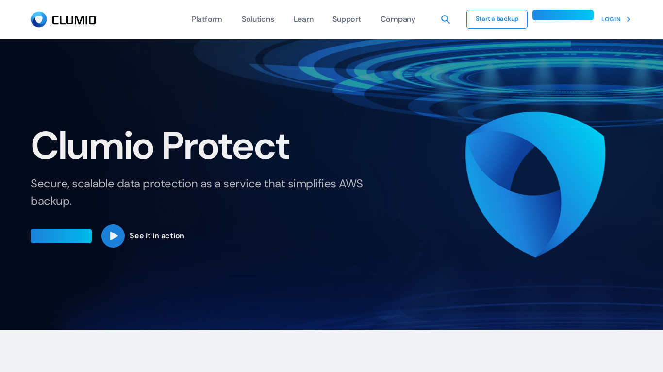 Clumio Protect Landing page