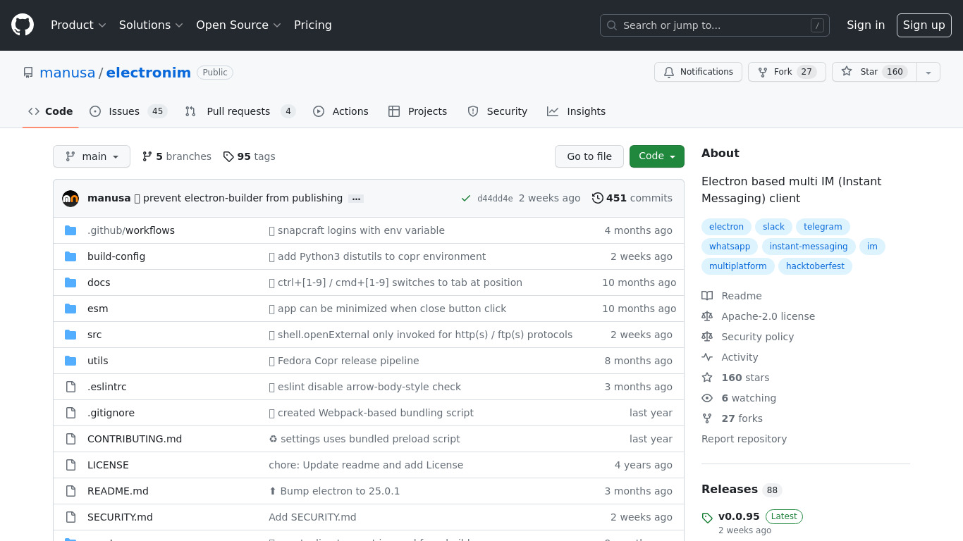 ElectronIM Landing page