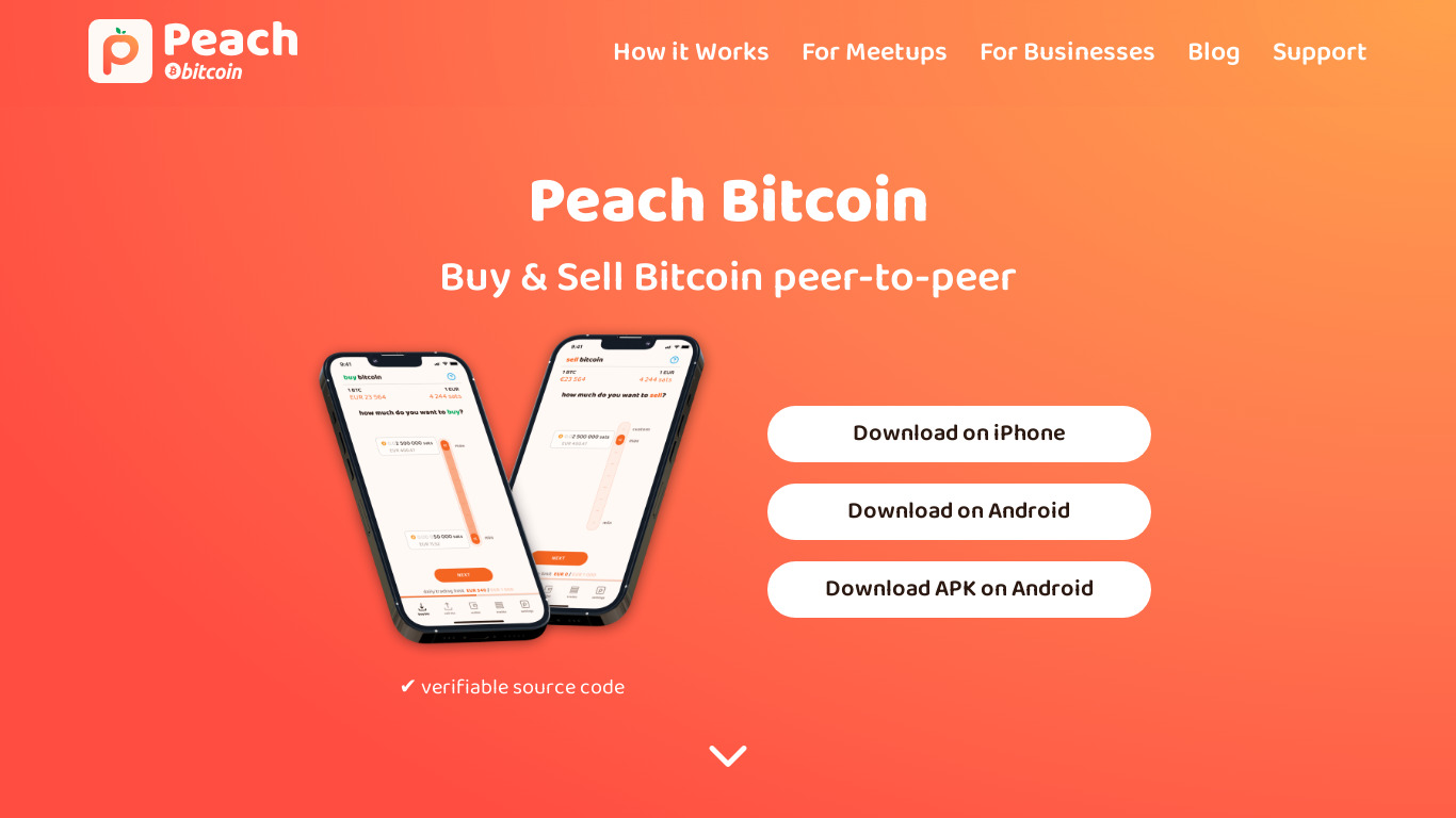 Peach Bitcoin Landing page