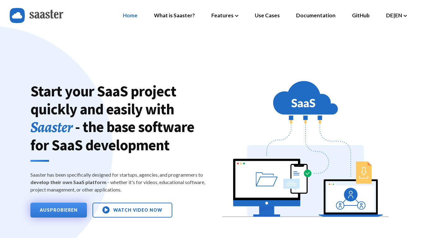 Saaster.io Landing page