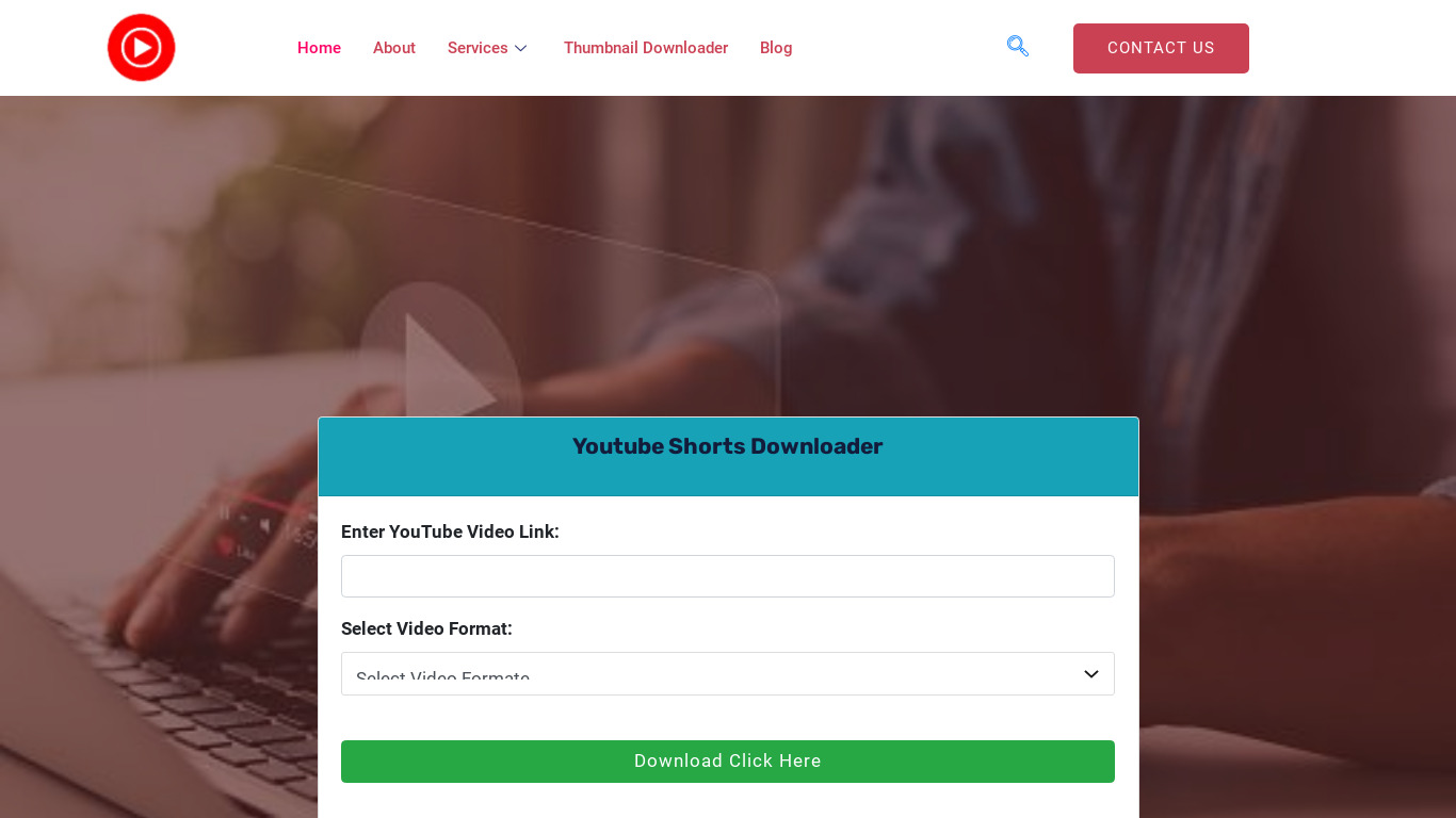 Youtube Shorts Download Landing page