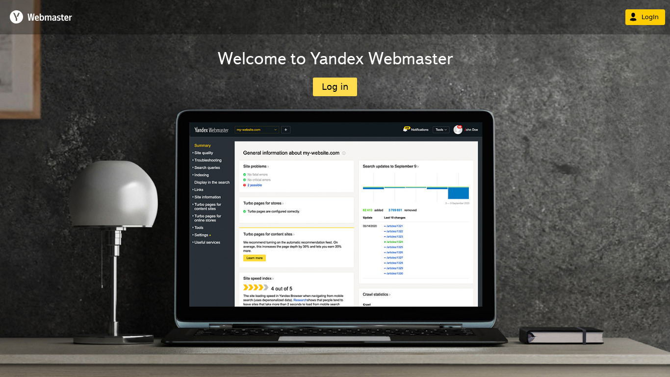 Yandex.Webmaster Landing page