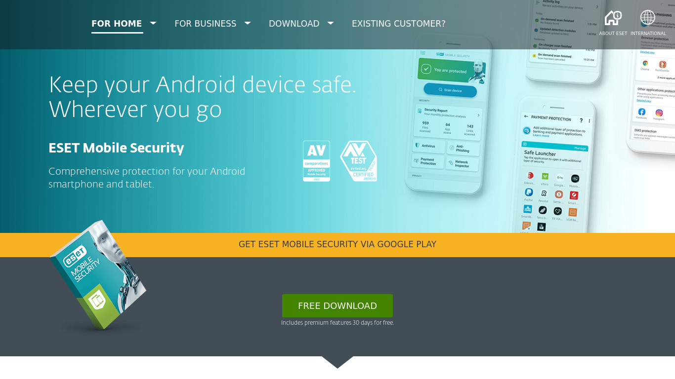 ESET Mobile Security Landing page