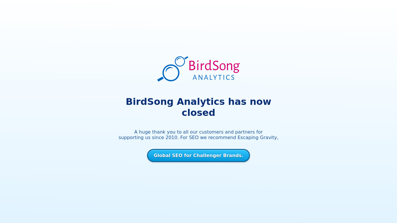 BirdSong Analytics Landing page
