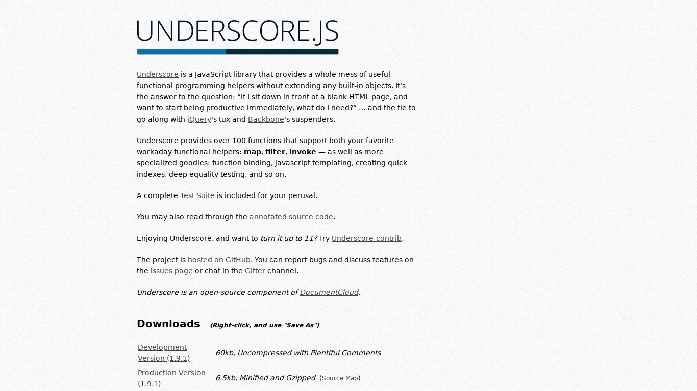 Underscore.js Landing page