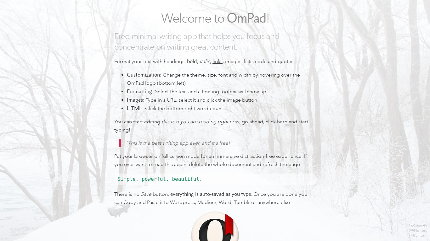 OmPad Landing page