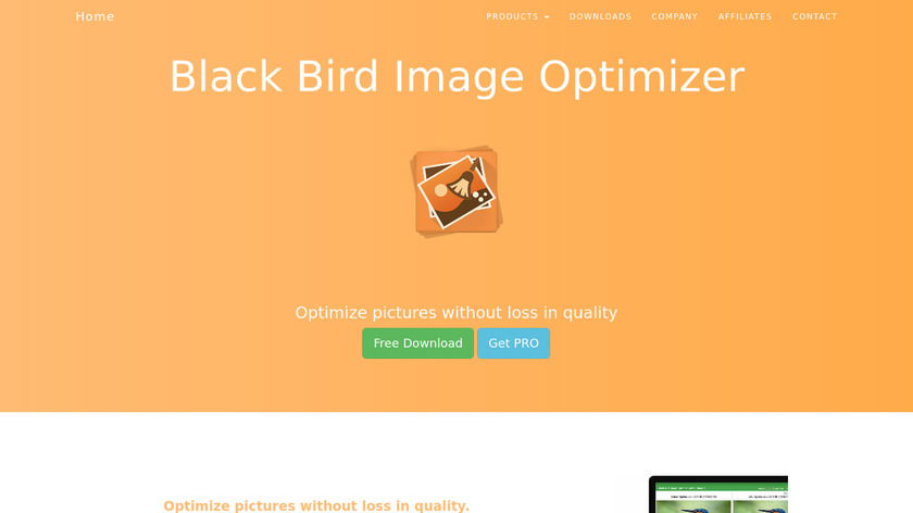 Black Bird Image Optimizer Landing Page