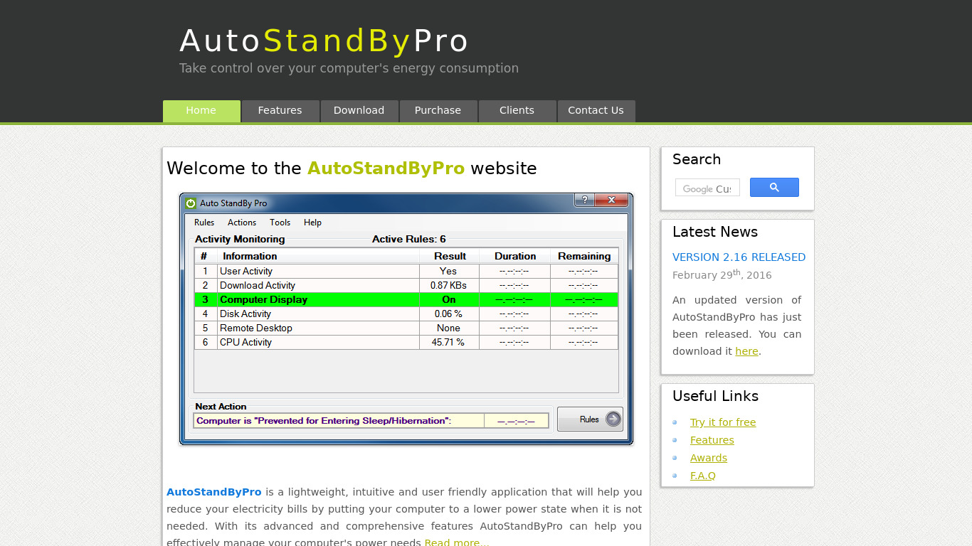 Auto StandBy Pro Landing page