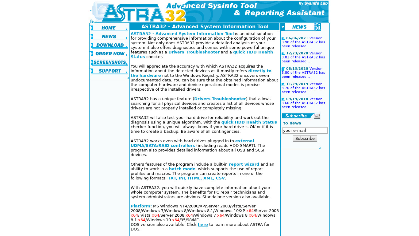 ASTRA32 Landing page