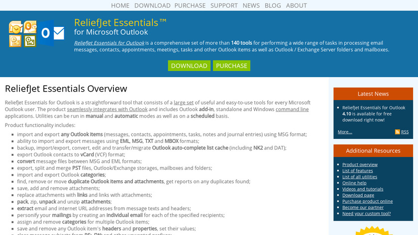ReliefJet Essentials for Outlook Landing Page