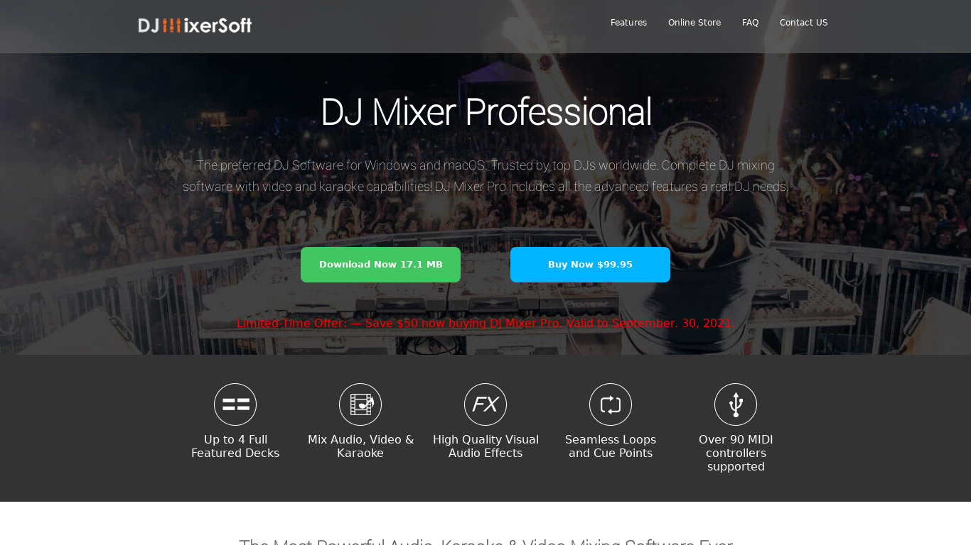 DJ Mixer Soft Landing page