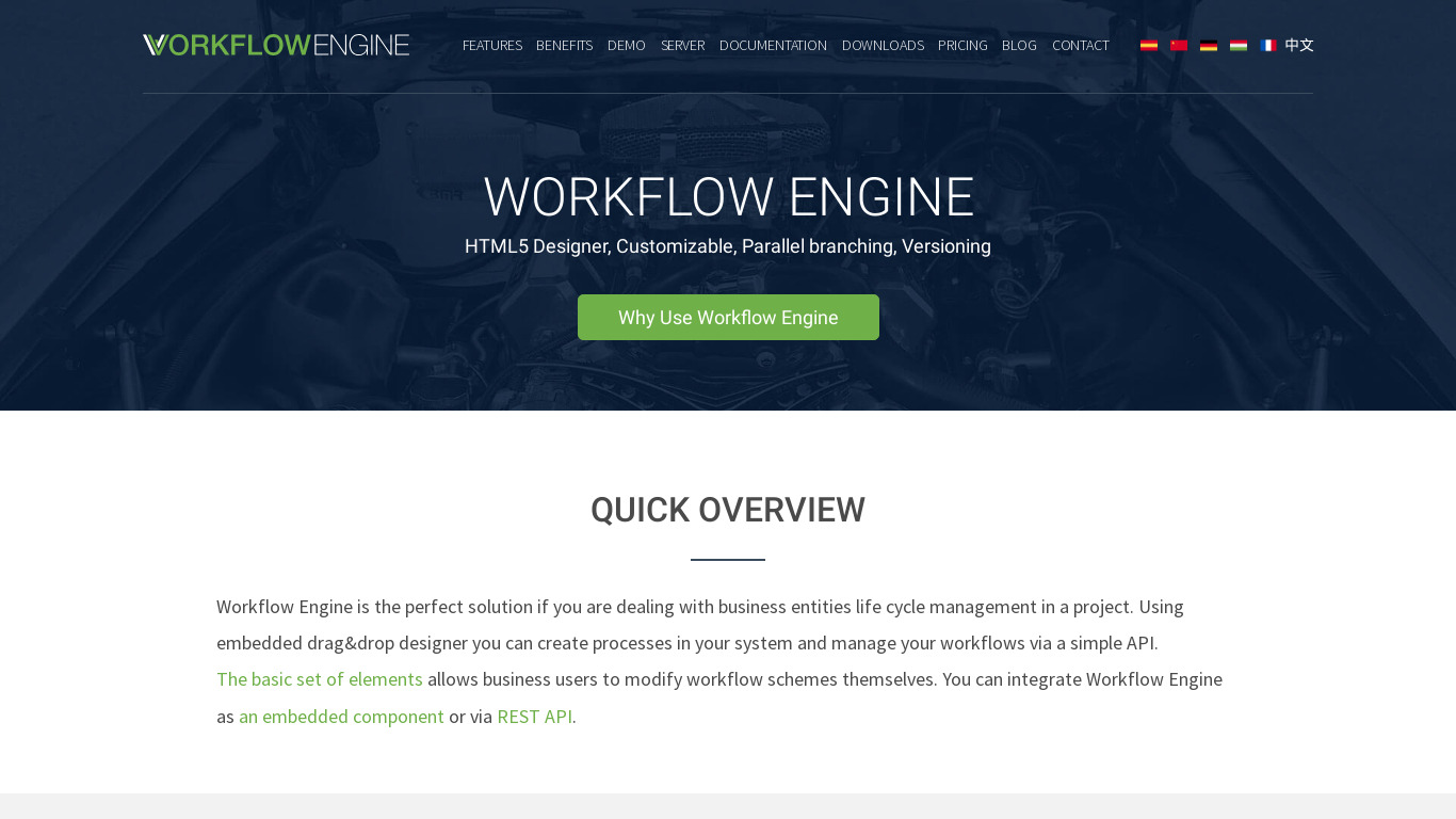 Workflow Engine Landing page