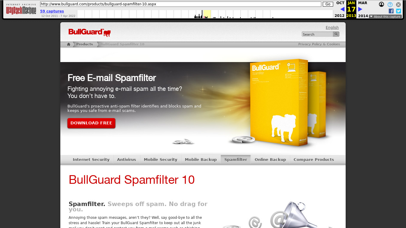 BullGuard Spamfilter Landing page