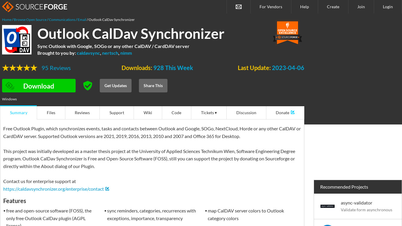 Outlook CalDav Synchronizer Landing page