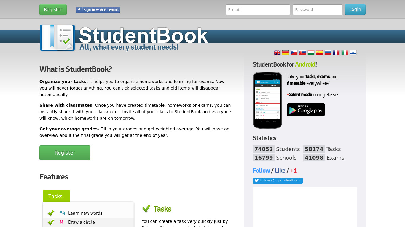 StudentBook Landing page