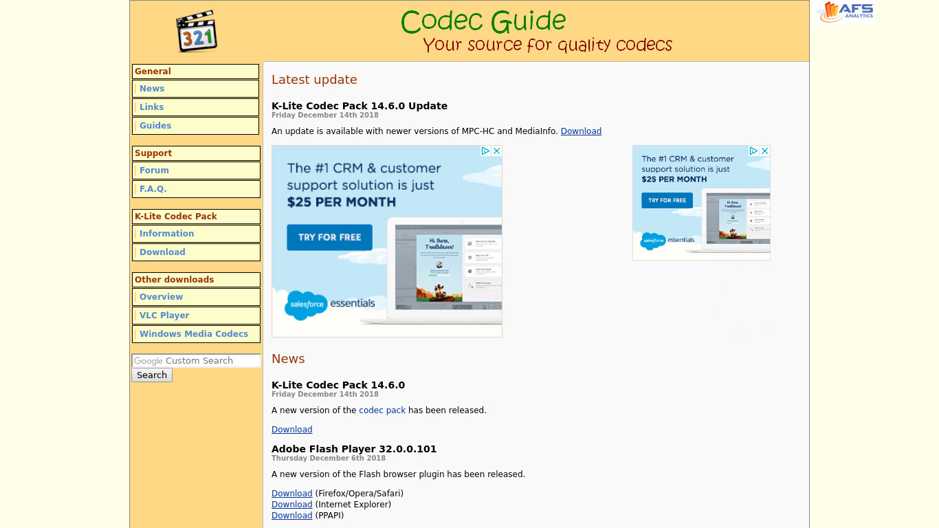 K-Lite Codec Pack Landing page