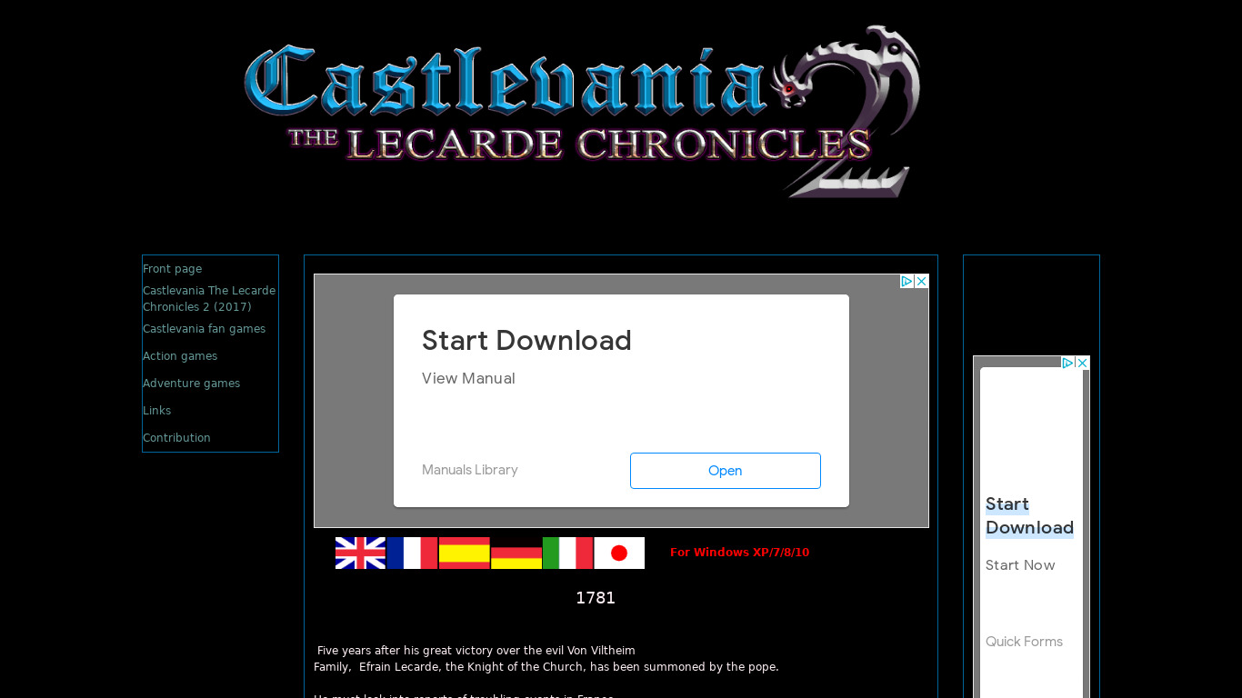 Castlevania The Lecarde Chronicles Landing page