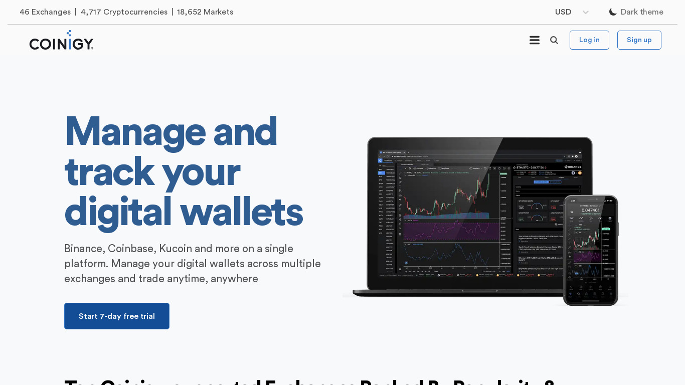 Coinigy Landing page