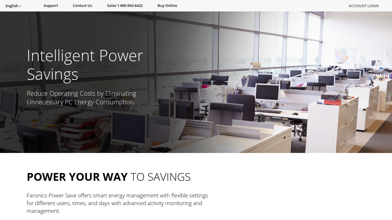 Faronics Power Save Landing page