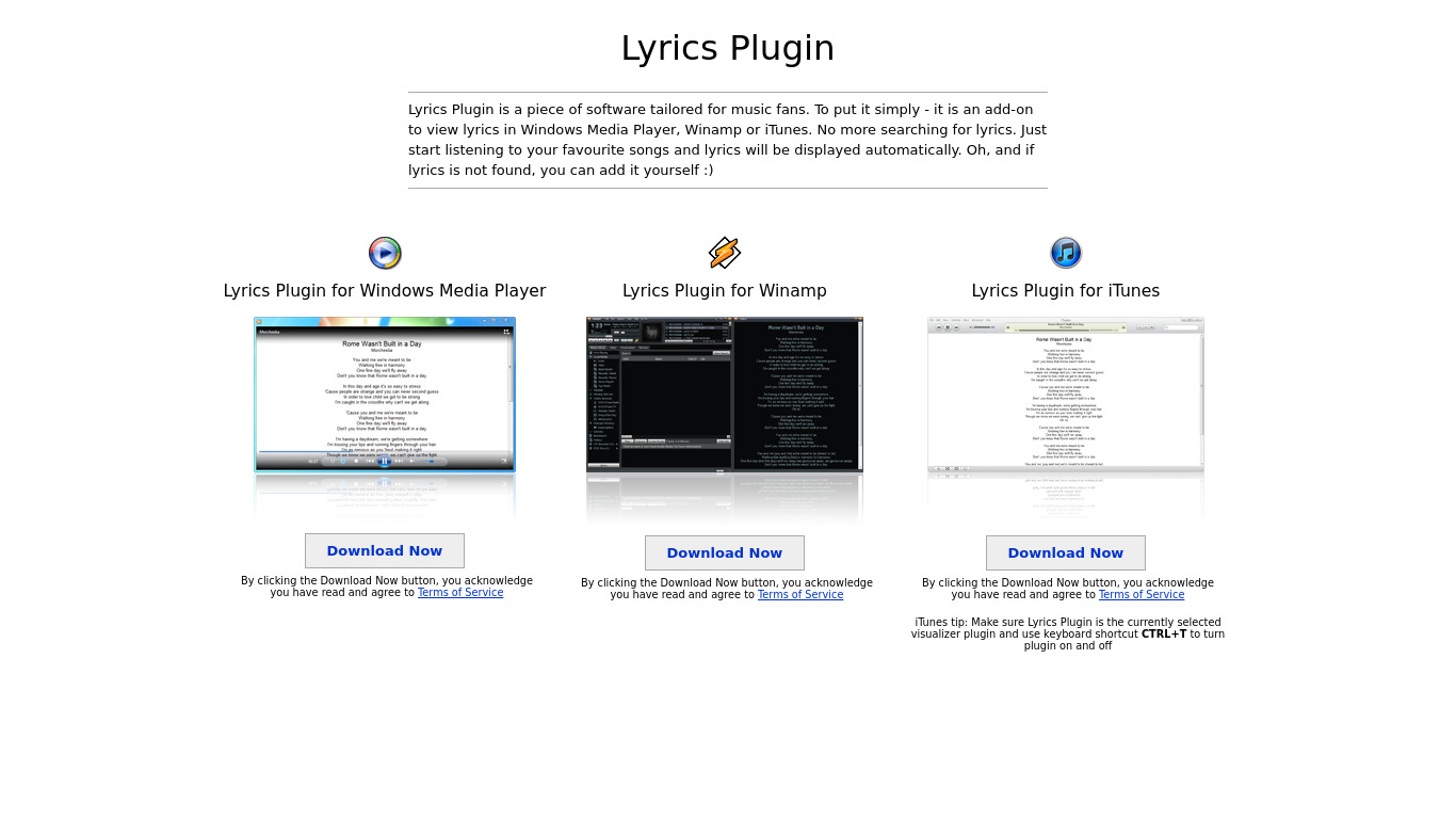 Lyrics Plugin Landing page