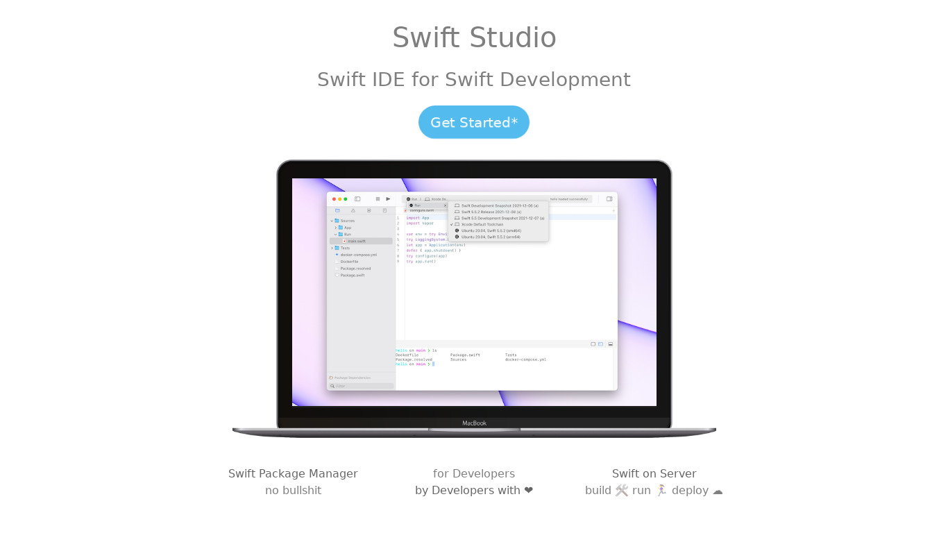 SwiftStudio Landing page