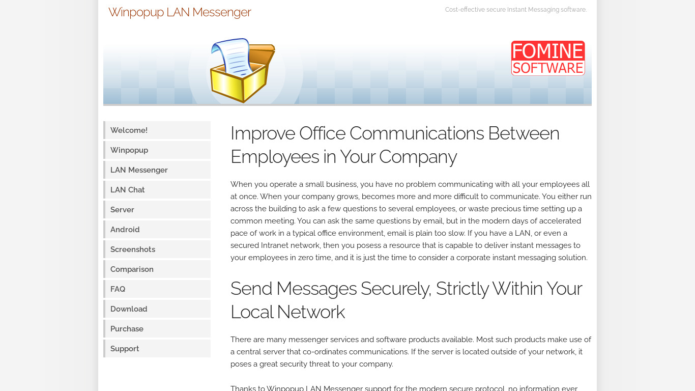 Winpopup LAN Messenger Landing page