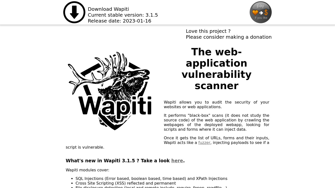 wapiti Landing page